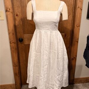 Quince White Midi Linen Fit & Flare Dress